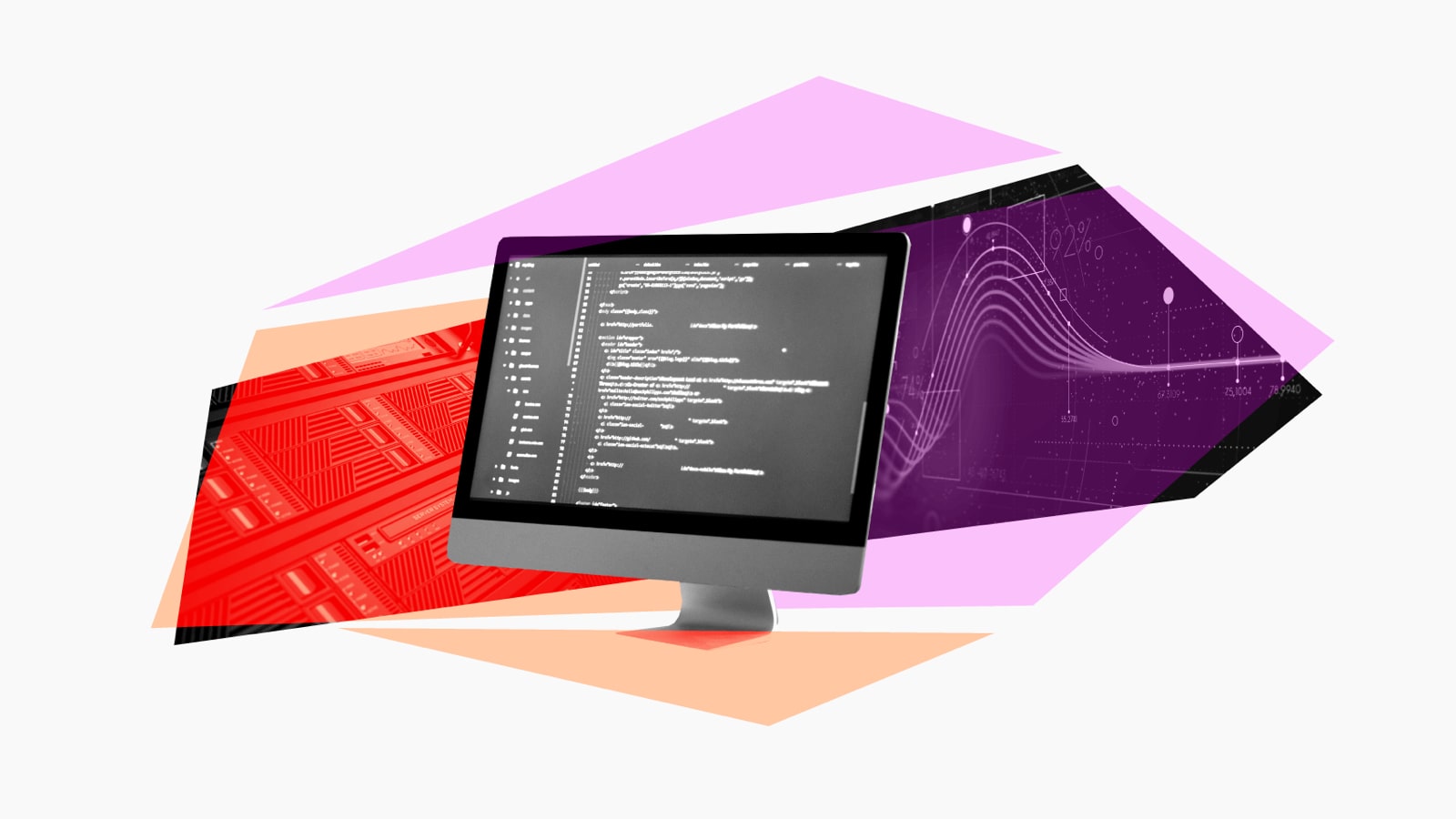 desktop monitor with abstract graphics behind it