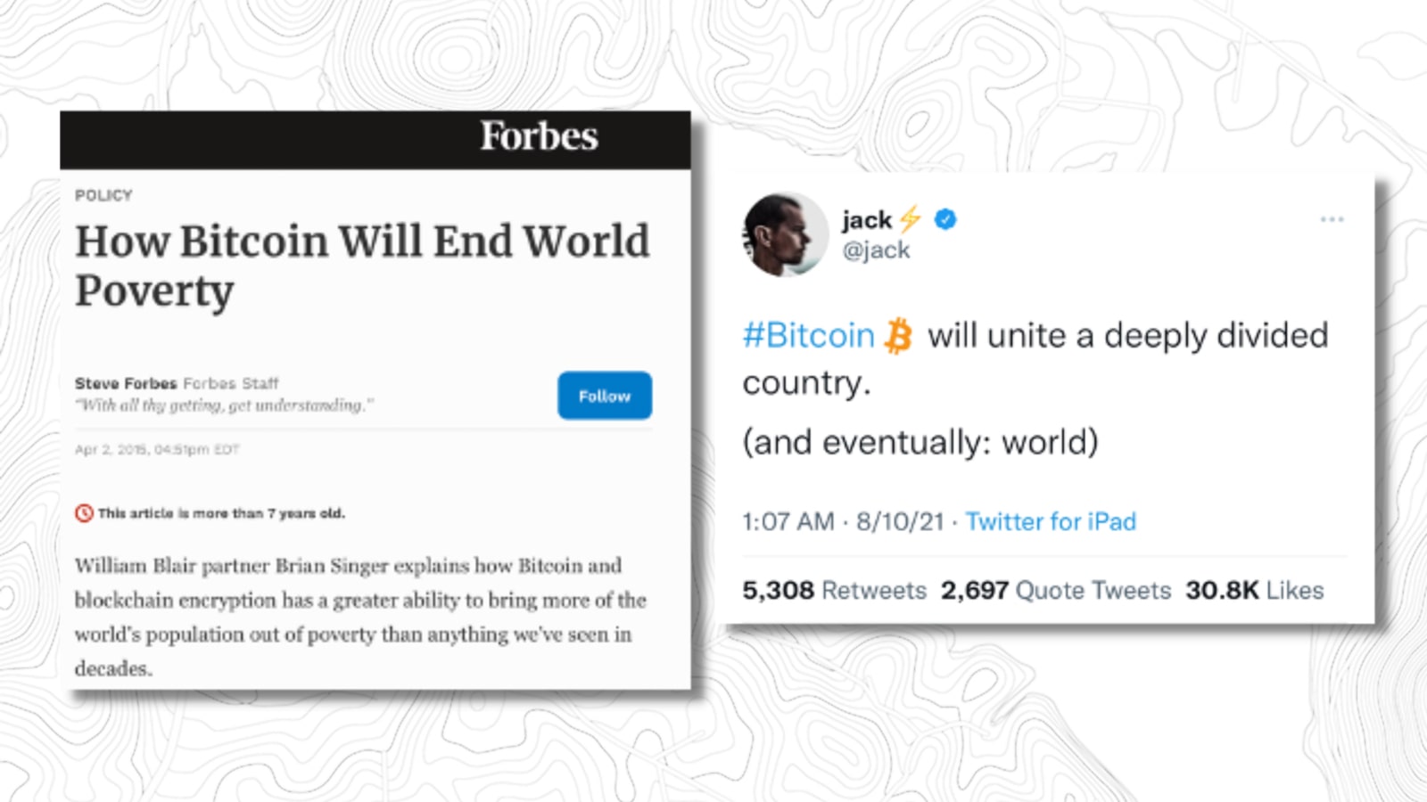 Tweets of Forbes and Jack Dorsey bitcoin commentary