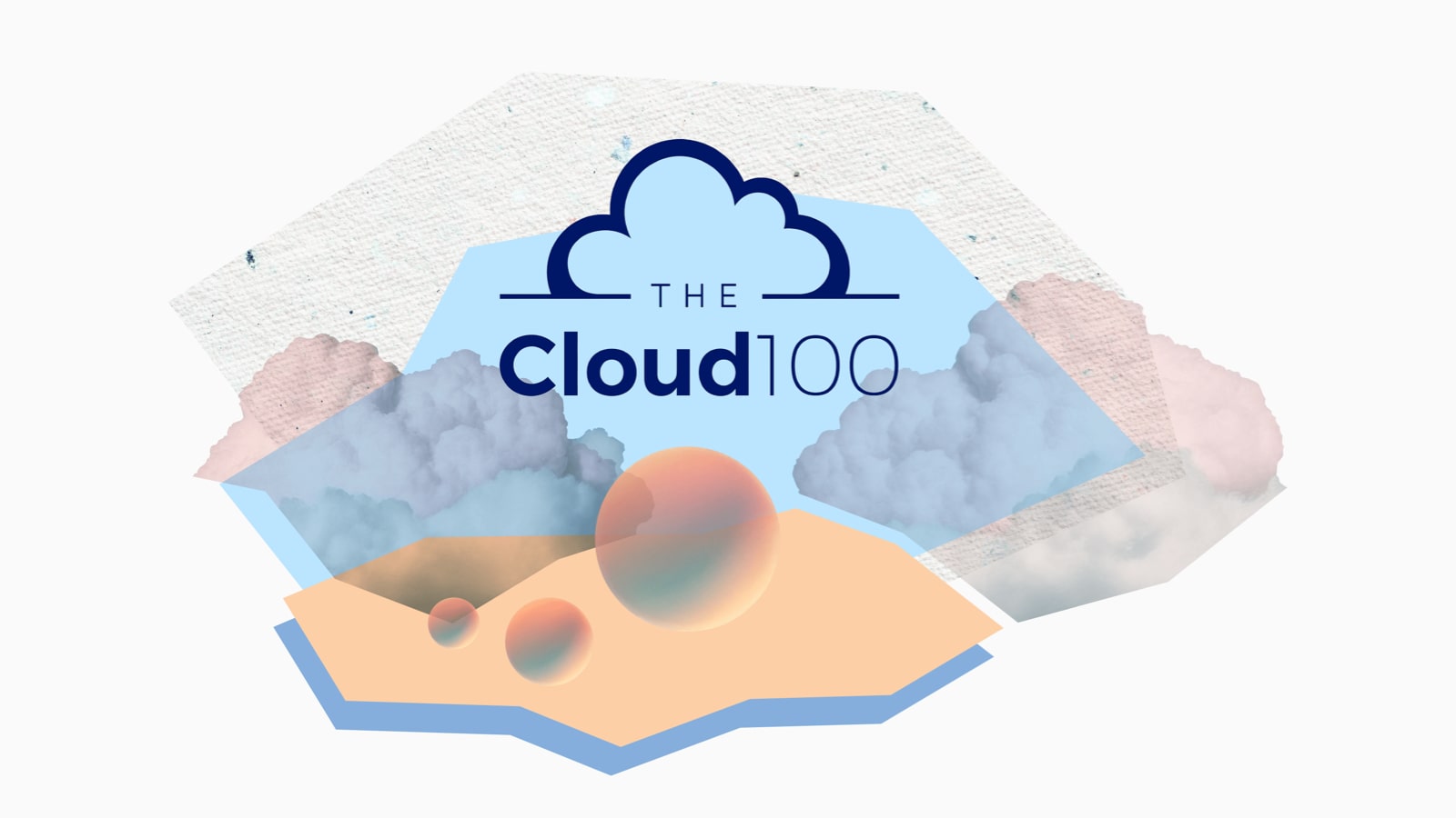 The Cloud 100 Logo on top of a graphic of shapes and clouds