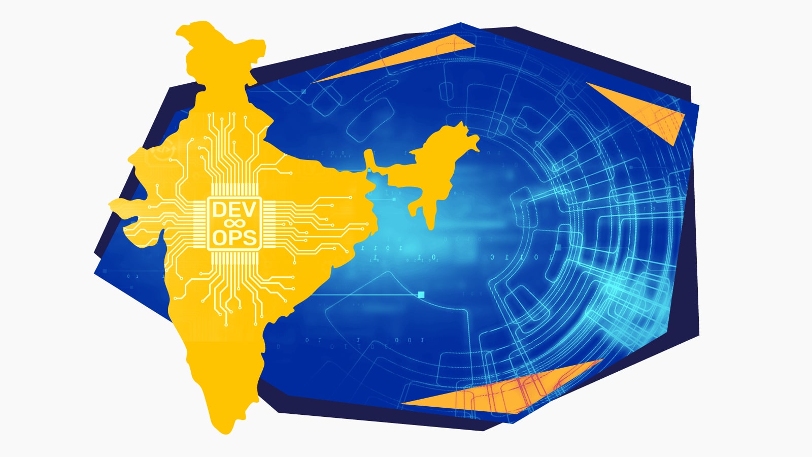 outline of India with technology line illustrations on top