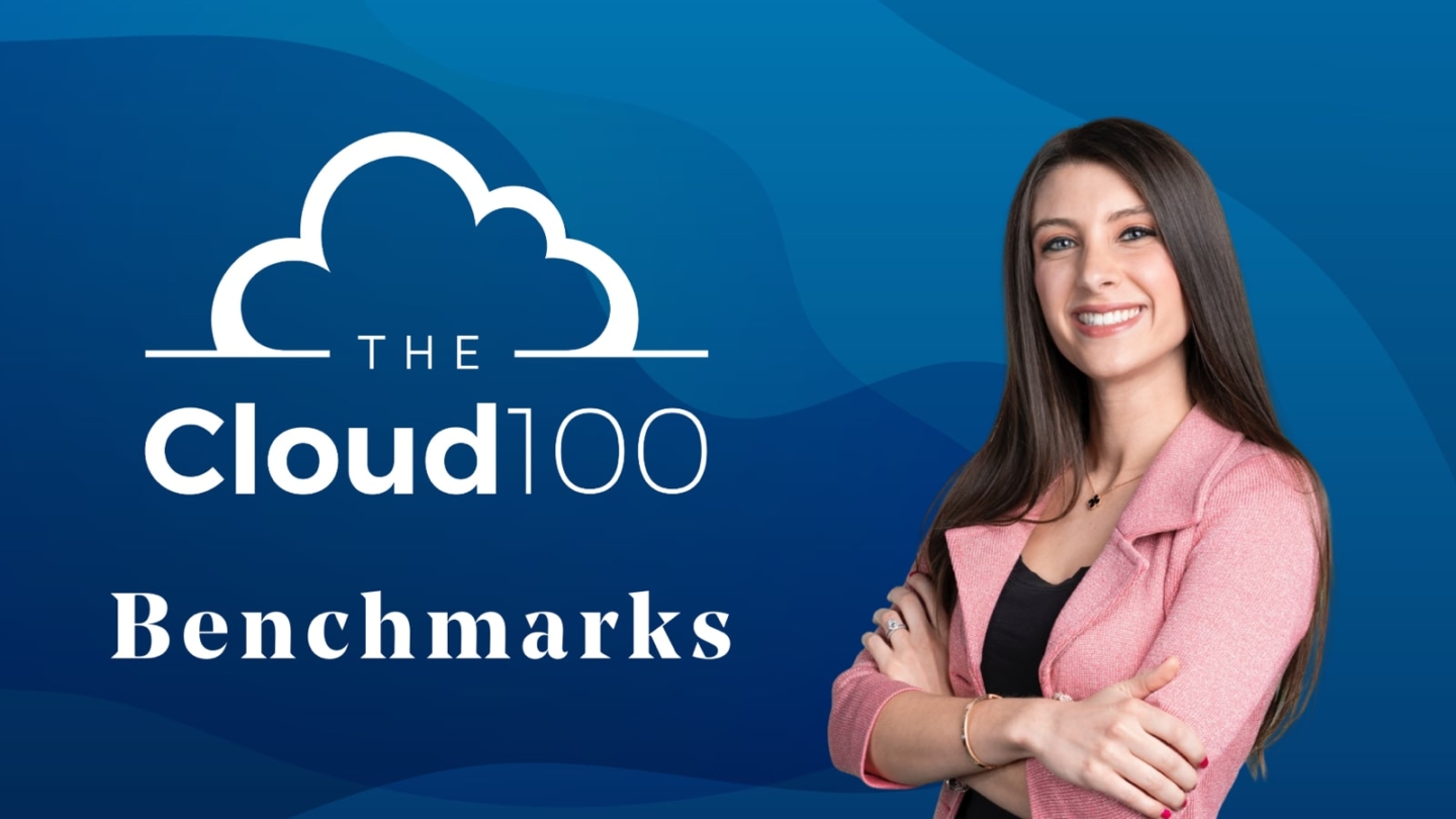 headshot of woman with cloud 100 logo