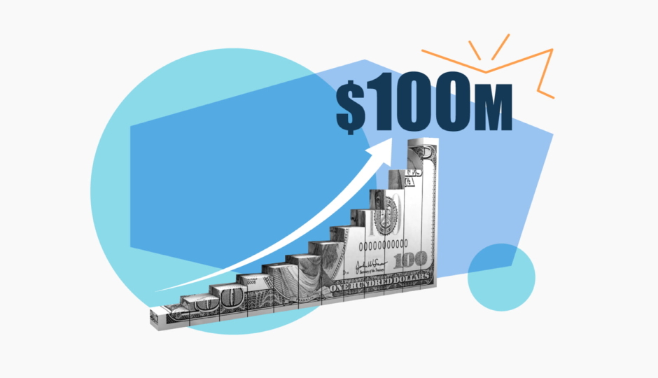 $100M with bar graph made of $100 bill