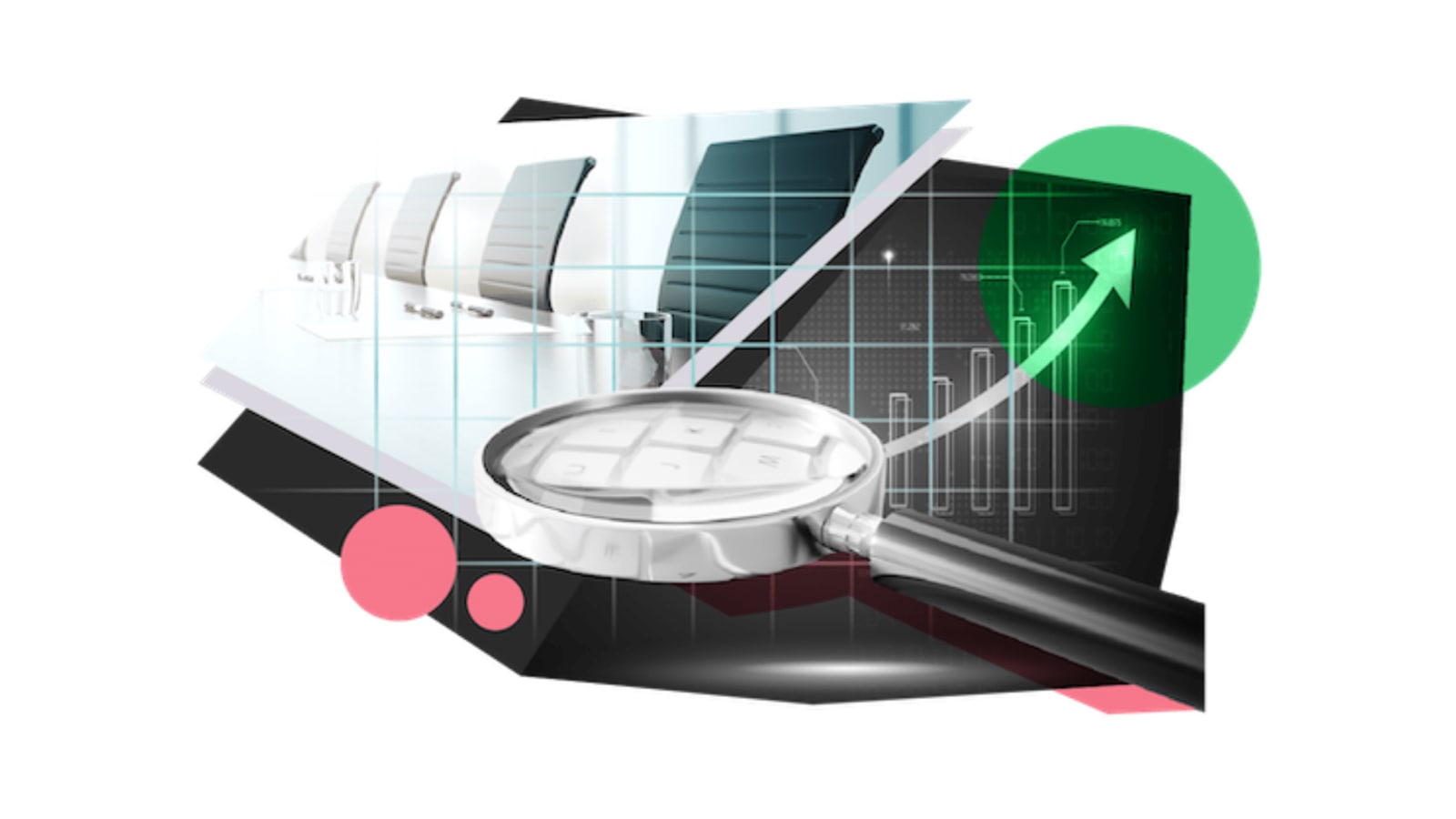 illustrative graphic of magnifying glass and bar chart
