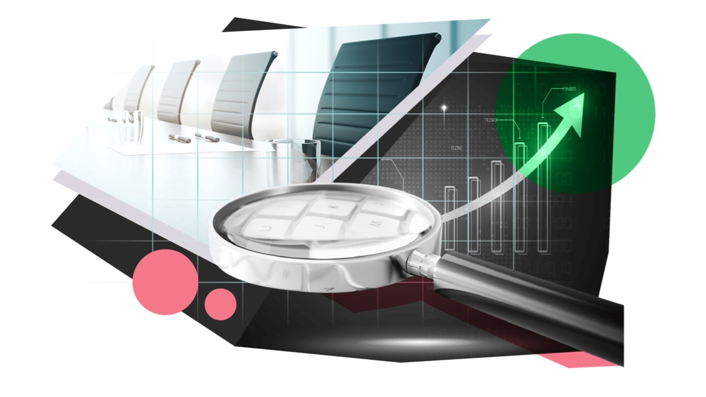 illustrative graphic of a magnifying glass and a chart going upwards