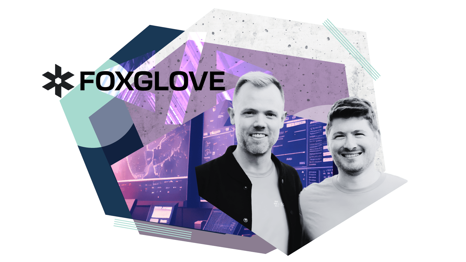 Foxglove co-founders headshot in a graphic